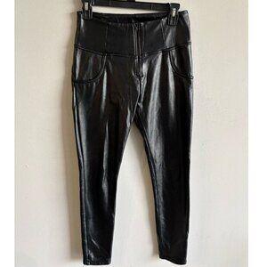 Best Yoga Store Women Faux Leather High Waist Side Pocket Leggings Black Size 4